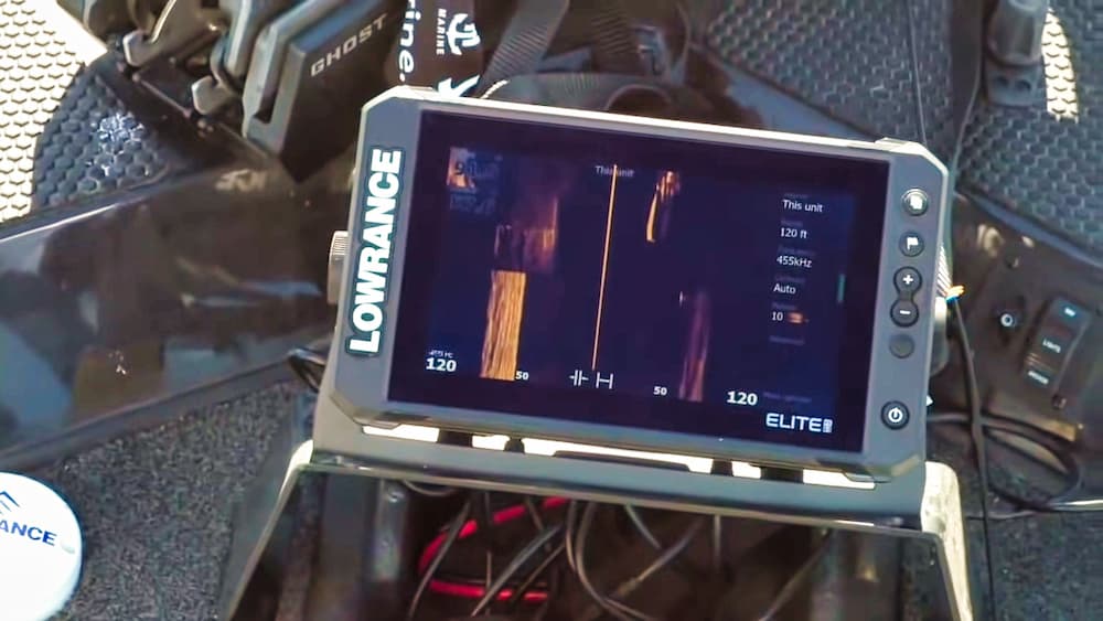 Lowrance Elite FS Series fish finder on a boat