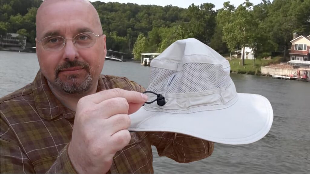 Man showing the back head cable on the Booney II