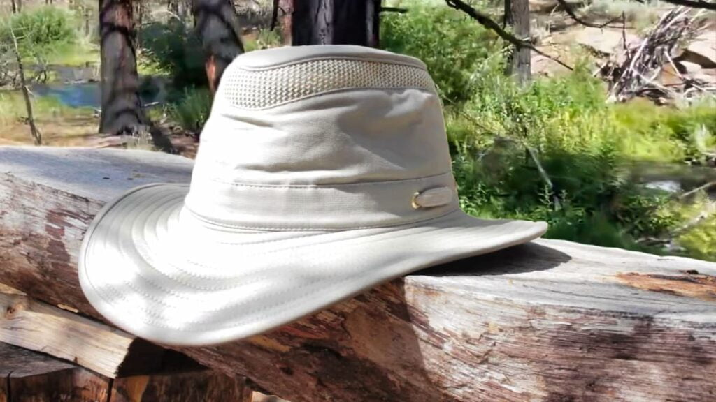 Tilley Hiker Hat sitting on a bench