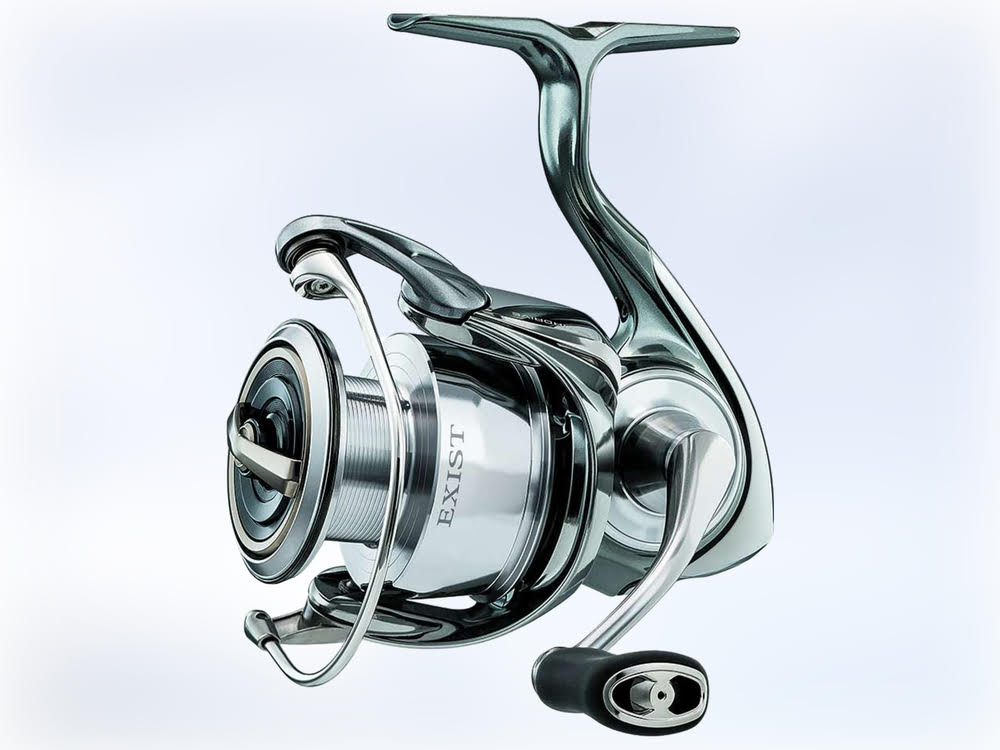 A close up of a Daiwa Exist Spinning Reel.