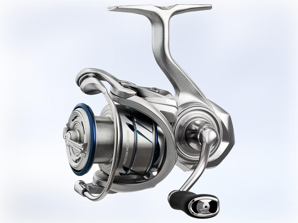 A close up of a motorcycle with the Daiwa Procyon MQ LT Spinning Reel.