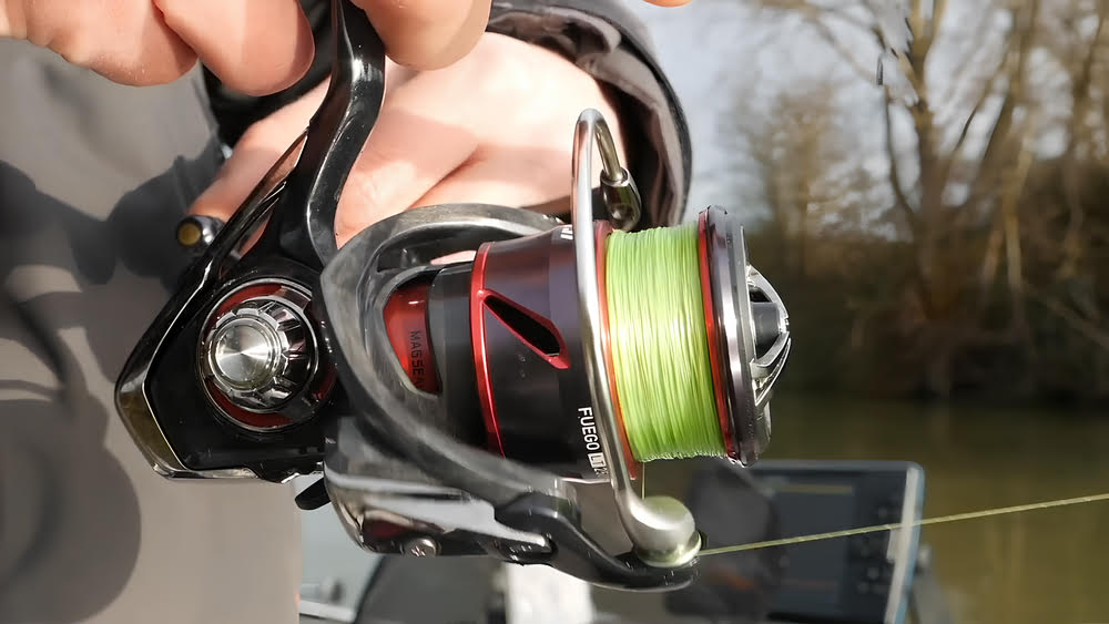 Winding up with the Daiwa Fuego LT Spinning Reel.