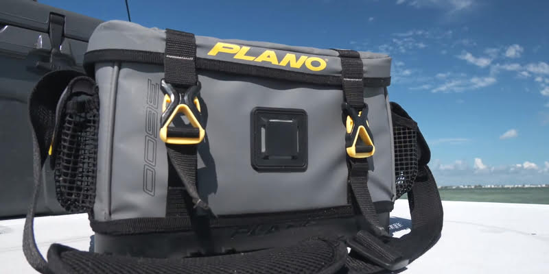 A close-up of the Plano Z-Series 3700 Tackle Bag on the back of a vehicle